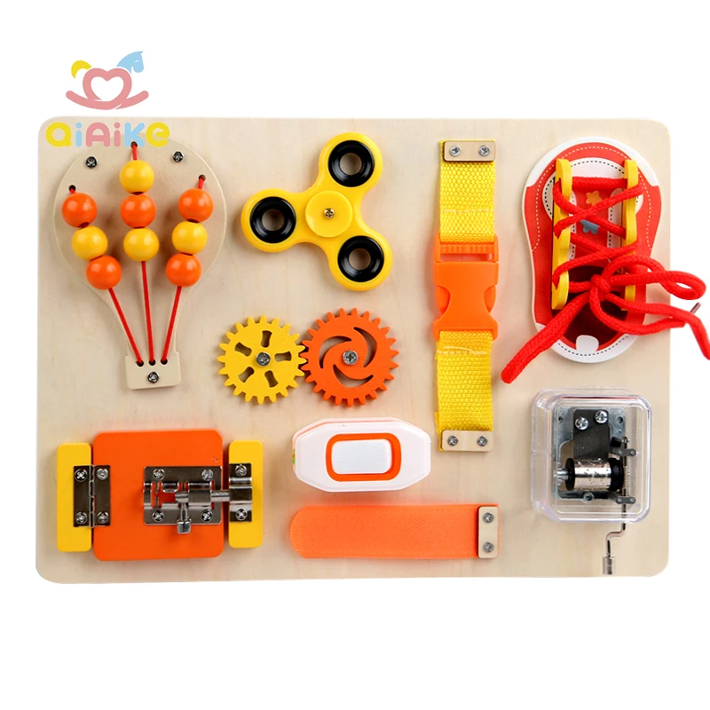 Fidget Busy Board Montessori Toy Children Life Skill Learning Toy Activity Sensory Board Accessories Kid Wooden Educational Toy
