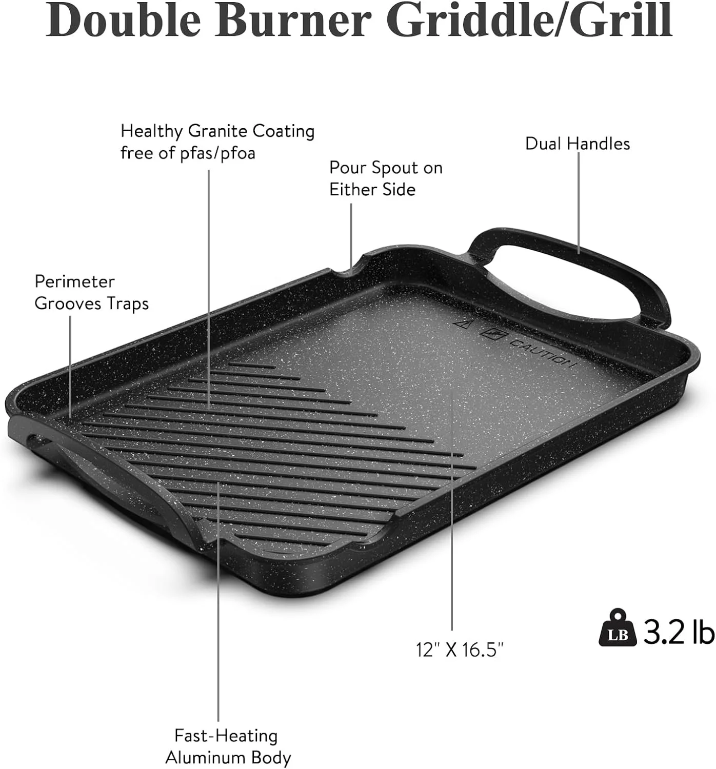 Double Burner Nonstick Stove Top Griddle Pan Nonstick Fry Pans for Easy Cooking