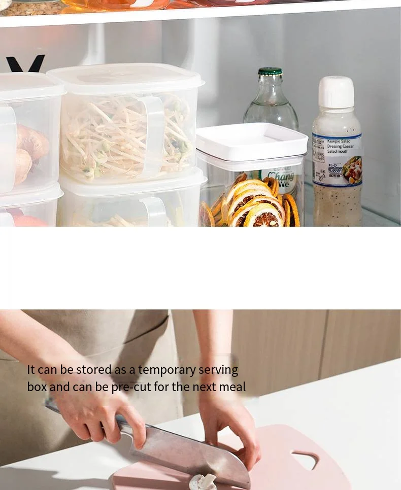 Scallion ginger garlic mud storage trumpet transparent storage plastic sealed refrigerator crisper box with handle with lid factory