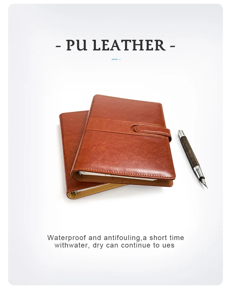 Custom Size PU Leather Notebook A4 A5 A6 Daily Weekly Budget Business Office Binder Loose-leaf & Thread Sewing Binding for Gift manufacture