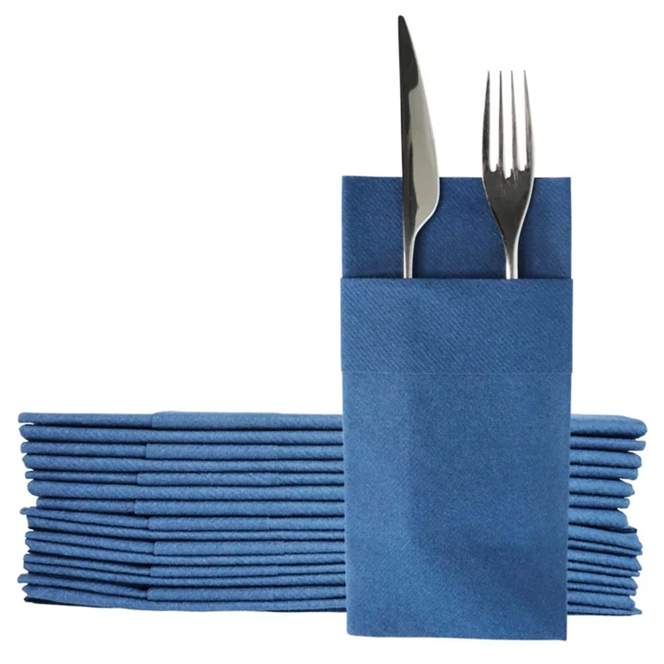 Голубые обеденные салфетки Airlaid мягкие прочные бумажные со встроенным карманом для столовых приборов