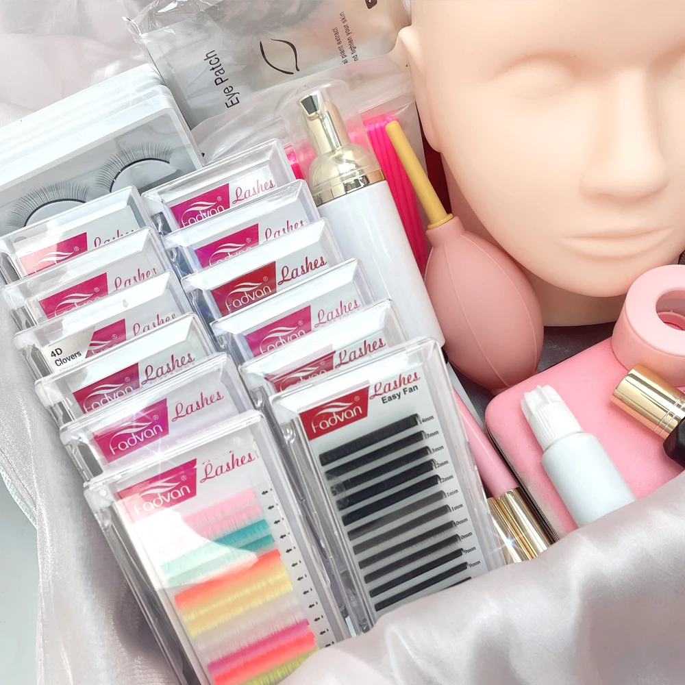 False Eyelashes Training Practice Exercise Kit Makeup Mannequin Head Set Private Label Graft Individual Eyelash Extension Kits