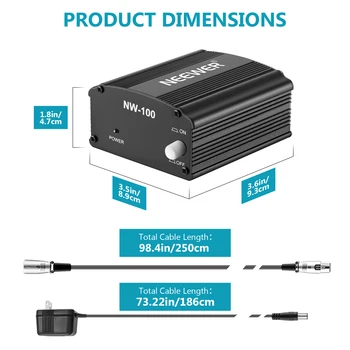 Neewer US Plug 110V 1-Channel 48V Phantom Power Supply+Adapter+XLR 3 Pin Mic Cable for Condenser Microphone Recording 8 Feet product image