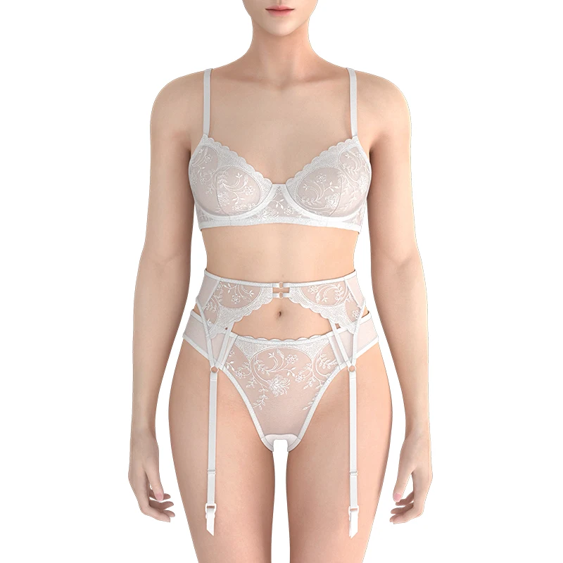 Lace Bra Underwear 3 Piece Ladies Transparent Bra And Panty Set