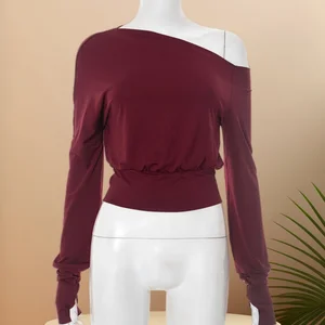 Viviblook C25TP154 2026 Autumn New Solid Color Slash Collar Backless Sexy Long Sleeved Y2K Vintage Top for Women