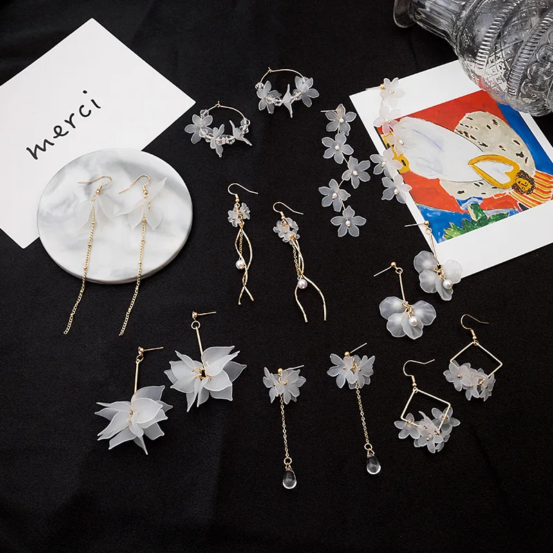 Long Hanging Rose Flower Petal Tassel Earrings - Resin Statement Drop Dangle Earrings For Women