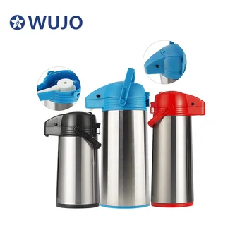 WUJO hot cold water air pump coffee pot flask thermos stainless steel  airpot with lever