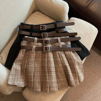 Summer Kid Girl Plaid Pleated Belt Skirt 3-15 Years|
