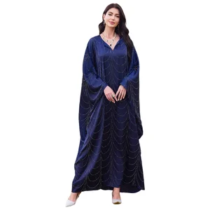 Wholesale New Middle East Muslim Robe Mesh Rhinestone Long Large Size Loose Dress