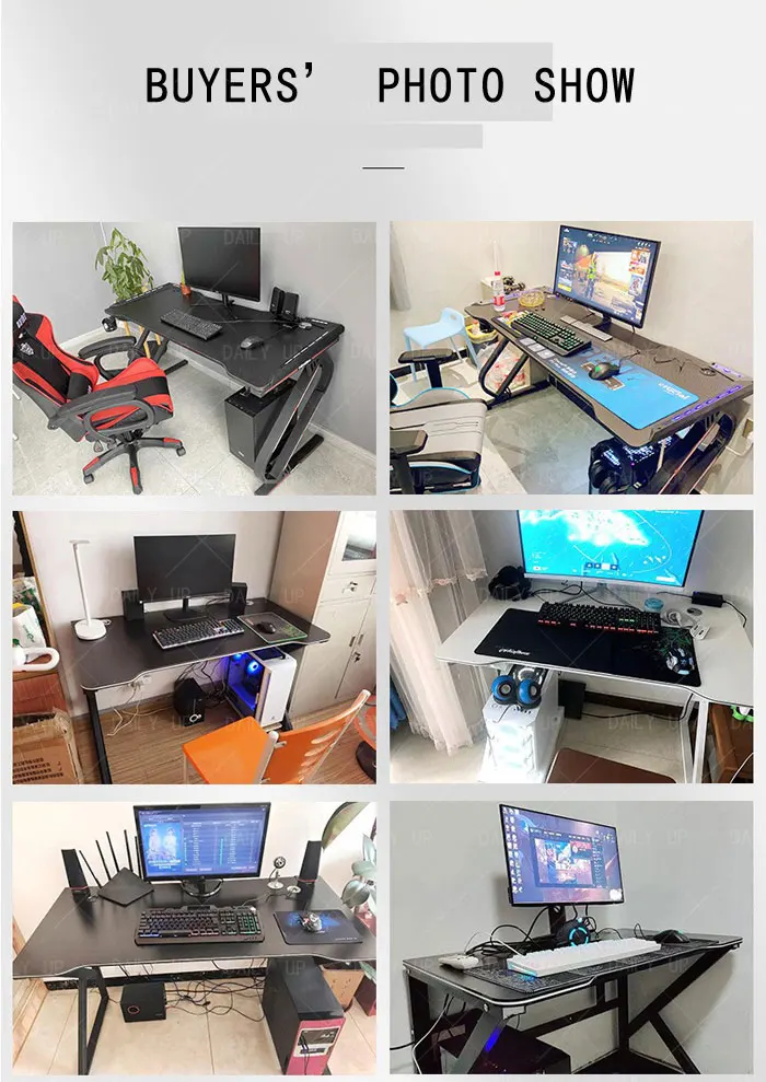 RGB PC Gaming Table With Carbon Fiber Texture Cable Box Steel Frame Professional Gamer Computer Desk For E-Sports Entertainment