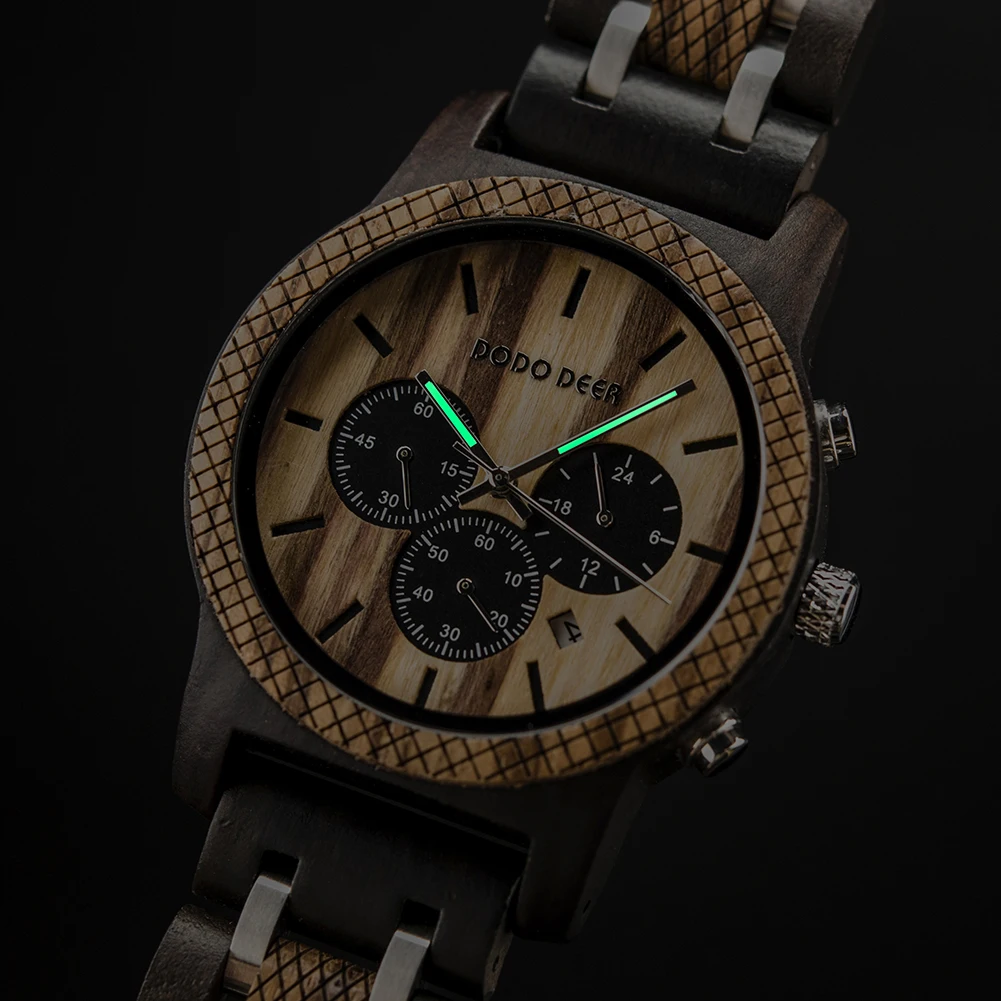 DODO DEER Men's Chronograph Wooden Watch with Natural Wood Bracelet - Eco-Friendly Timepiece