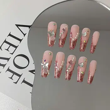 Wholesale new style nails press on wholesale french tip acrylic nails glitter