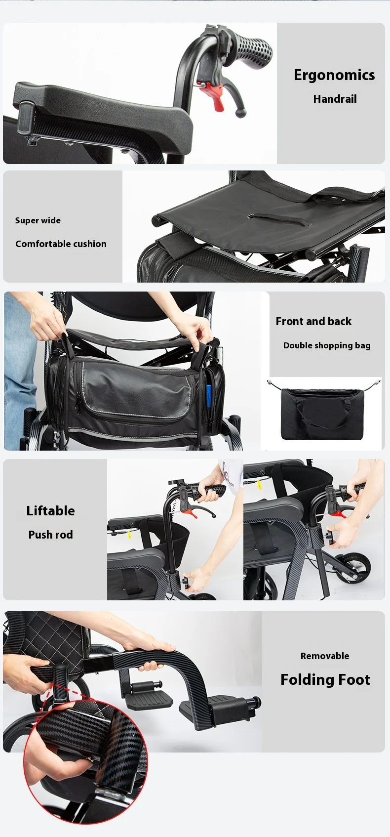 product 5 in 1 electric rollator walker wheelchair for elderly 120kg senior chair  mobility walker and shopping cart for adults-15