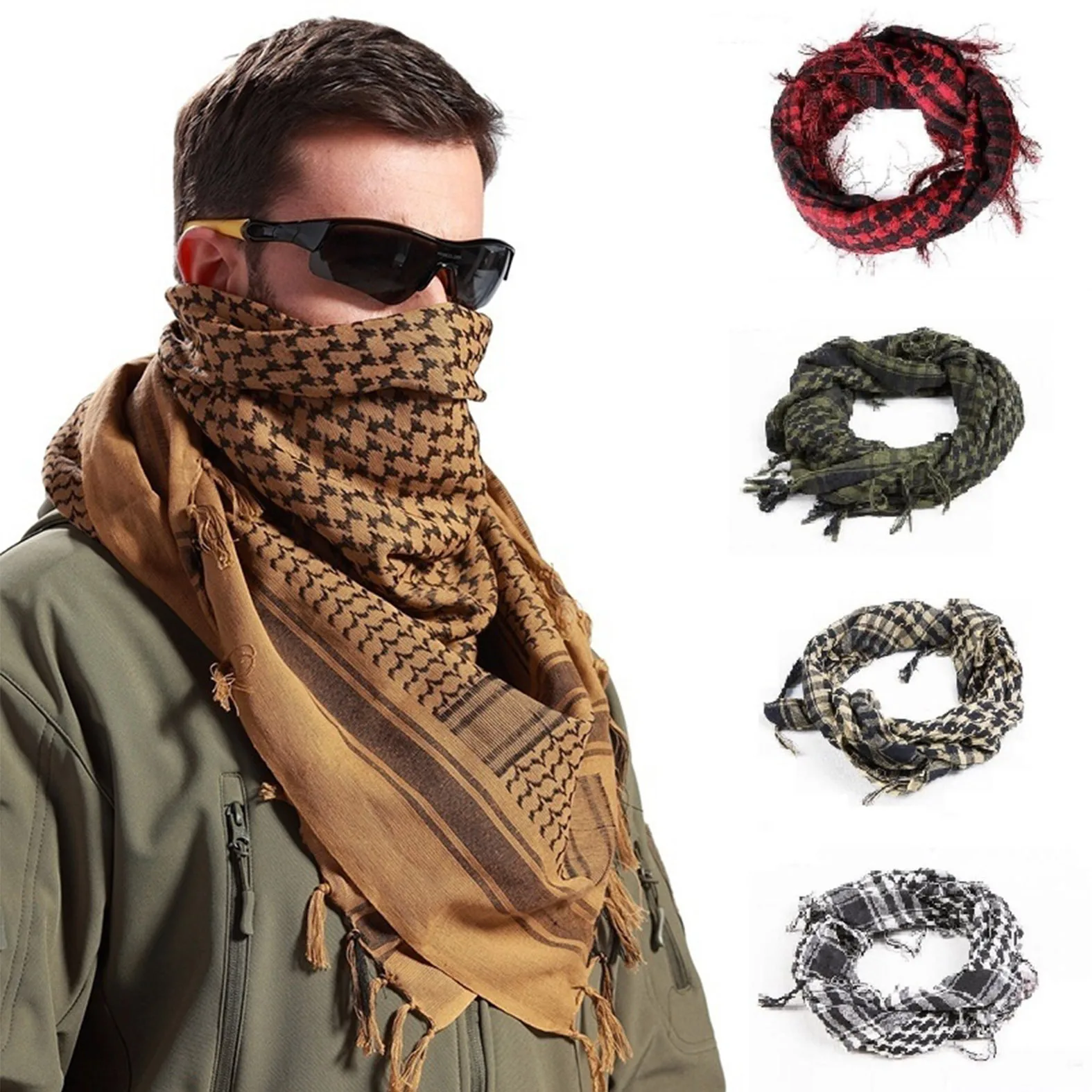 Custom 100% Cotton Shemagh Tactical Desert Scarf Wrap Head Neck Arab Scarf for running climbing hiking Men And Women