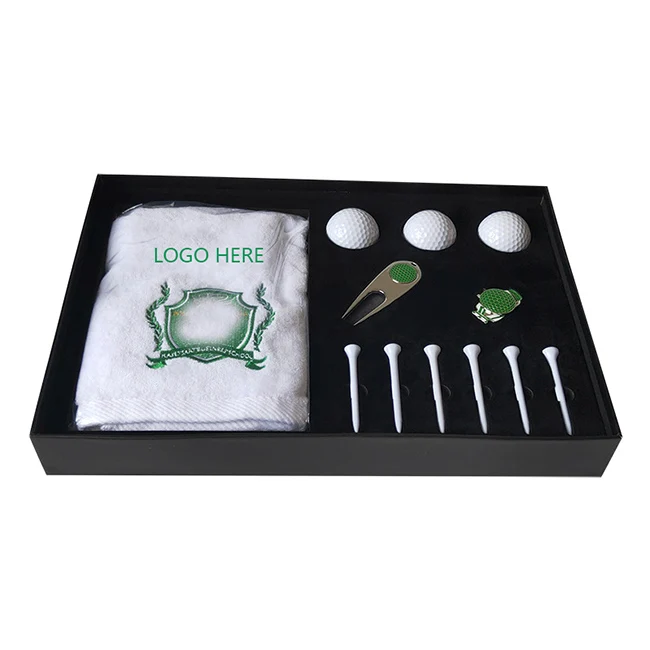 China's Best Customized Golf Gift Set Box with Ball Towel Tees Divot Tool Hat Clip Featuring a Most Useful Logo