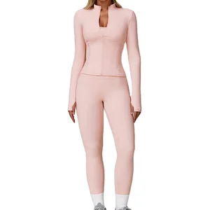 LANGHE Custom High Quality Women's Workout Quick Dry Spandex/Polyester Eco-Friendly Gym Fitness Tops Pants 5 Piece Solid Set