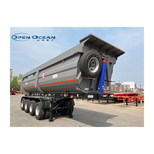 Hydraulic rear 4-axis 50t 60t 70ton 45cbm U-shaped dumper semi truck for sale