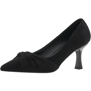 Black Suede Pointed Toe Knot Detail Stiletto Heels, 5CM/7CM Slip-On Pumps for Summer