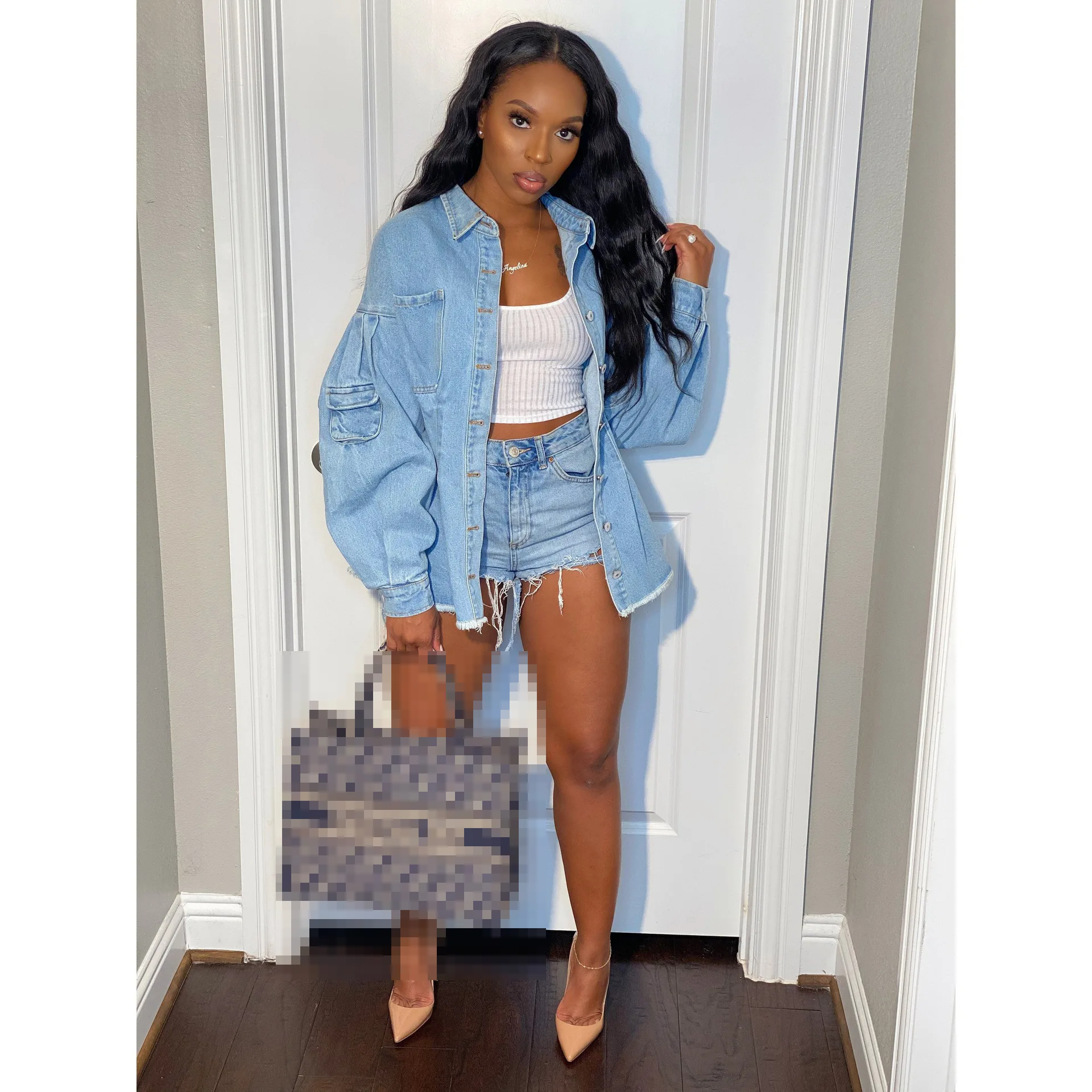 Blue Crop Women Denim Jean Jacket 