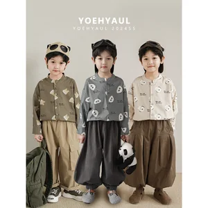 YOEHYAUL N3901 Spring and Autumn 100% Cotton Toddler Kids Shirts ODM OEM Drop Shoulder Boys Long Sleeve Shirts T Shirt