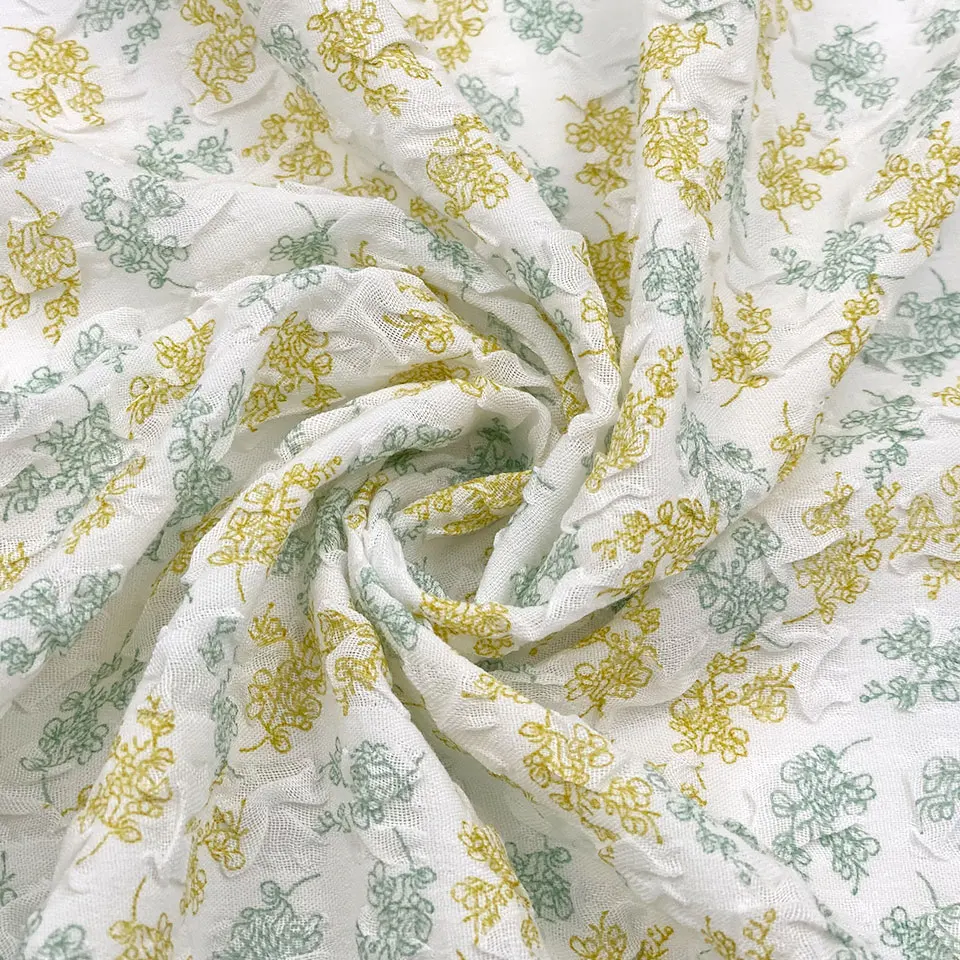 Crinkle Crepe Poplin Plain 95gsm Floral Star Washed Pleat Crushed Goffer  Voile 80 Poly 20 Print Cotton Fabric for Dress Shirts