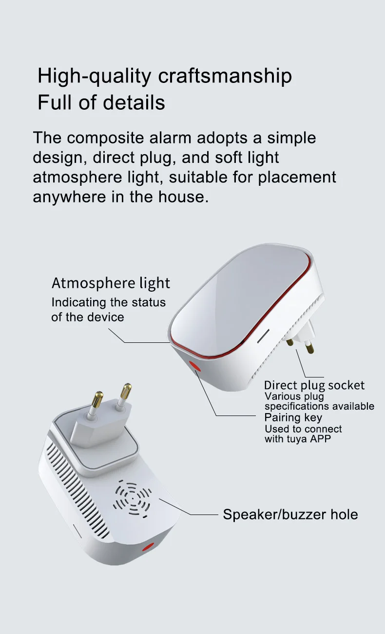 2-in-1 Plug-in Carbon Monoxide & Natural Gas Detector - CO Alarm With Sound & Light Alert