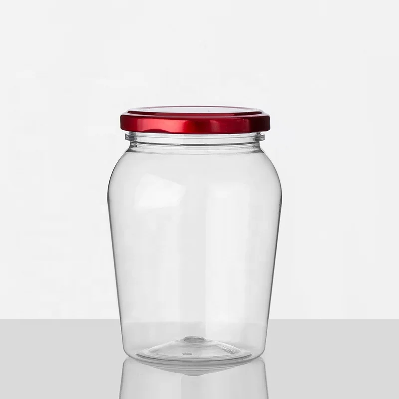 Good Seal 480ml 690ml clear PET Food Grade Pickle Jar Plastic Kimchi Container With Metal Cap