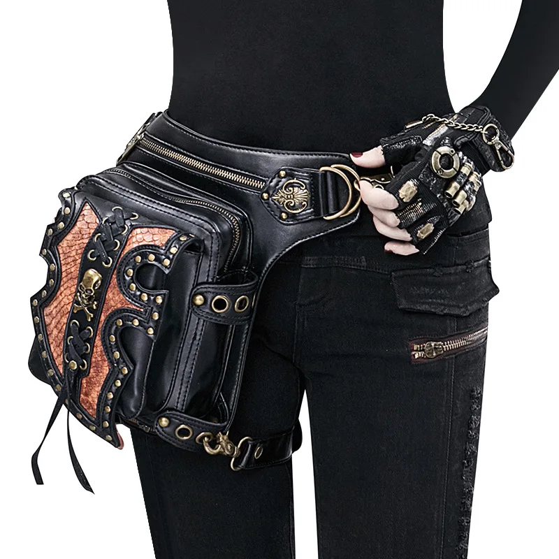 High Quality PU Leather Unisex Hip Drop Leg Bag Waist Fanny Belt Bum  Gothtic Motorcycle Steam Punk Rock Messenger Shoulder Pack