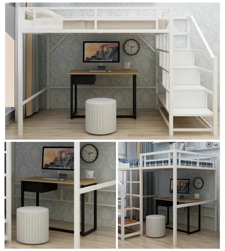Adult Loft Bed White Loft Metal Bed Heavy Duty Bed Iron Frame Bedroom