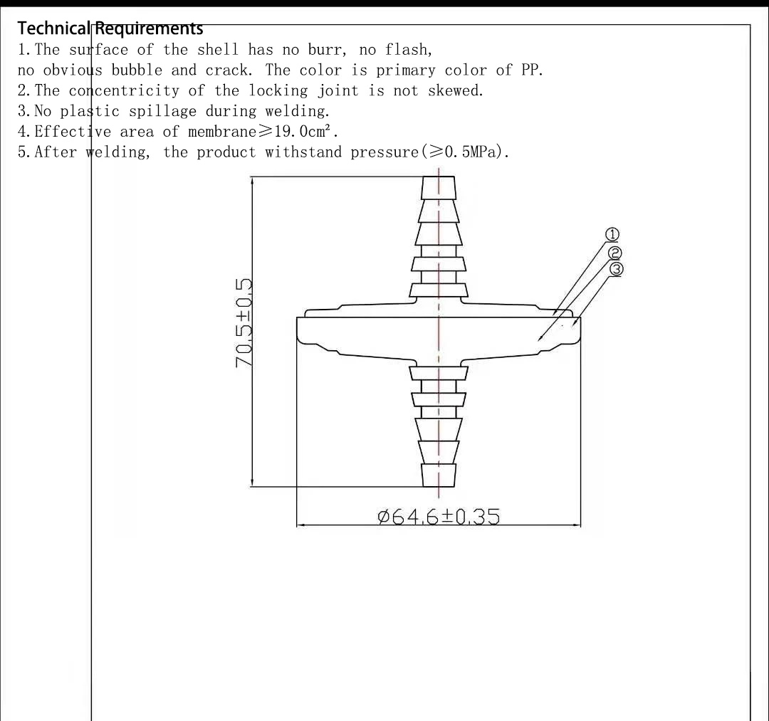 10 Um Hydrophobic Ptfe Membrane Gas Venting Filter With 1/4'' Hose Barb