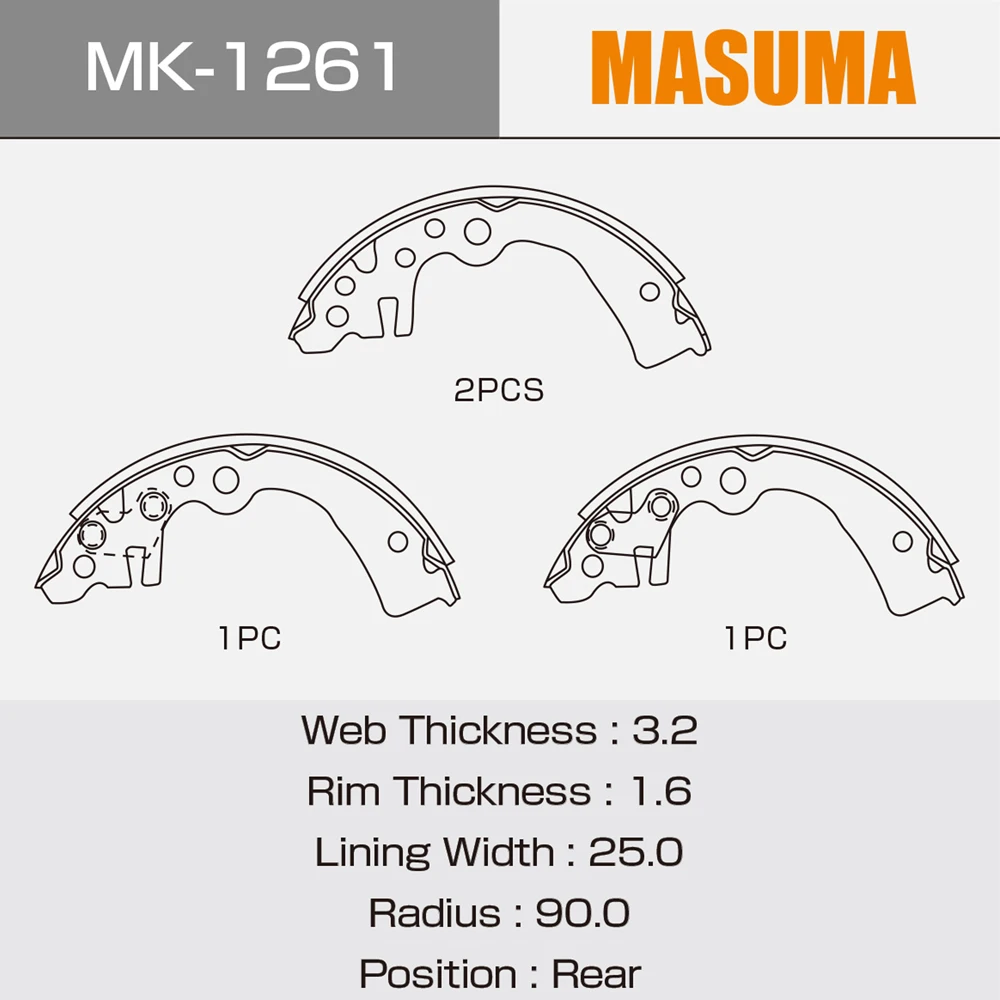 MK-1261 MASUMA Auto Brake Systems Rear brake shoe 44060-AX025 