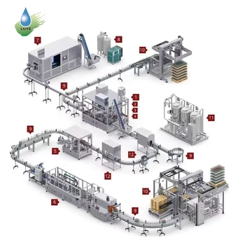 The complete water production line includes blowing/Water treatment/filling/labelling/wrapping machines