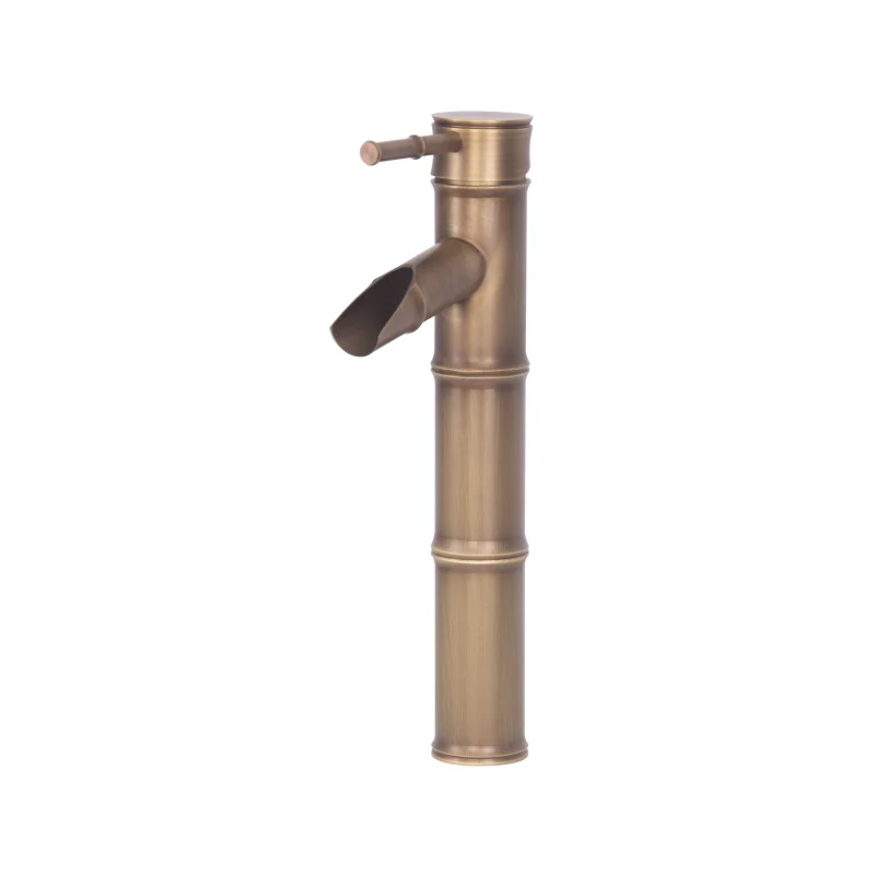Luxury Tall Bamboo Shaped Waterfall Brass Basin Tap - Bronze