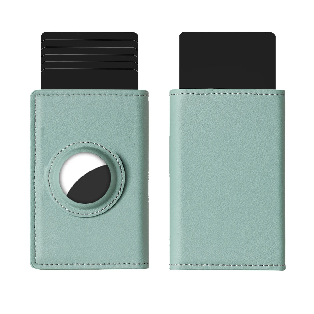 Custom Color Genuine Leather Popup Cardholder Leather RFID Secure Automatic Sliding Credit Card Case Smart Wallet for Women Men