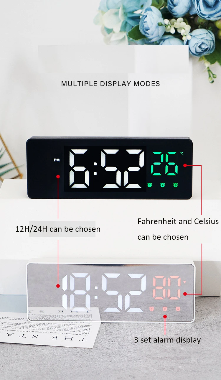 Voice Control Time Temperature Date Led Display Digital Alarm Clock Usb