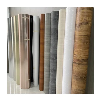 High-End 0.16mm Water-Based Decorative PVC Film Matte Oak Wooden Grain Texture MDF Door Modern Office Buildings Factory Price