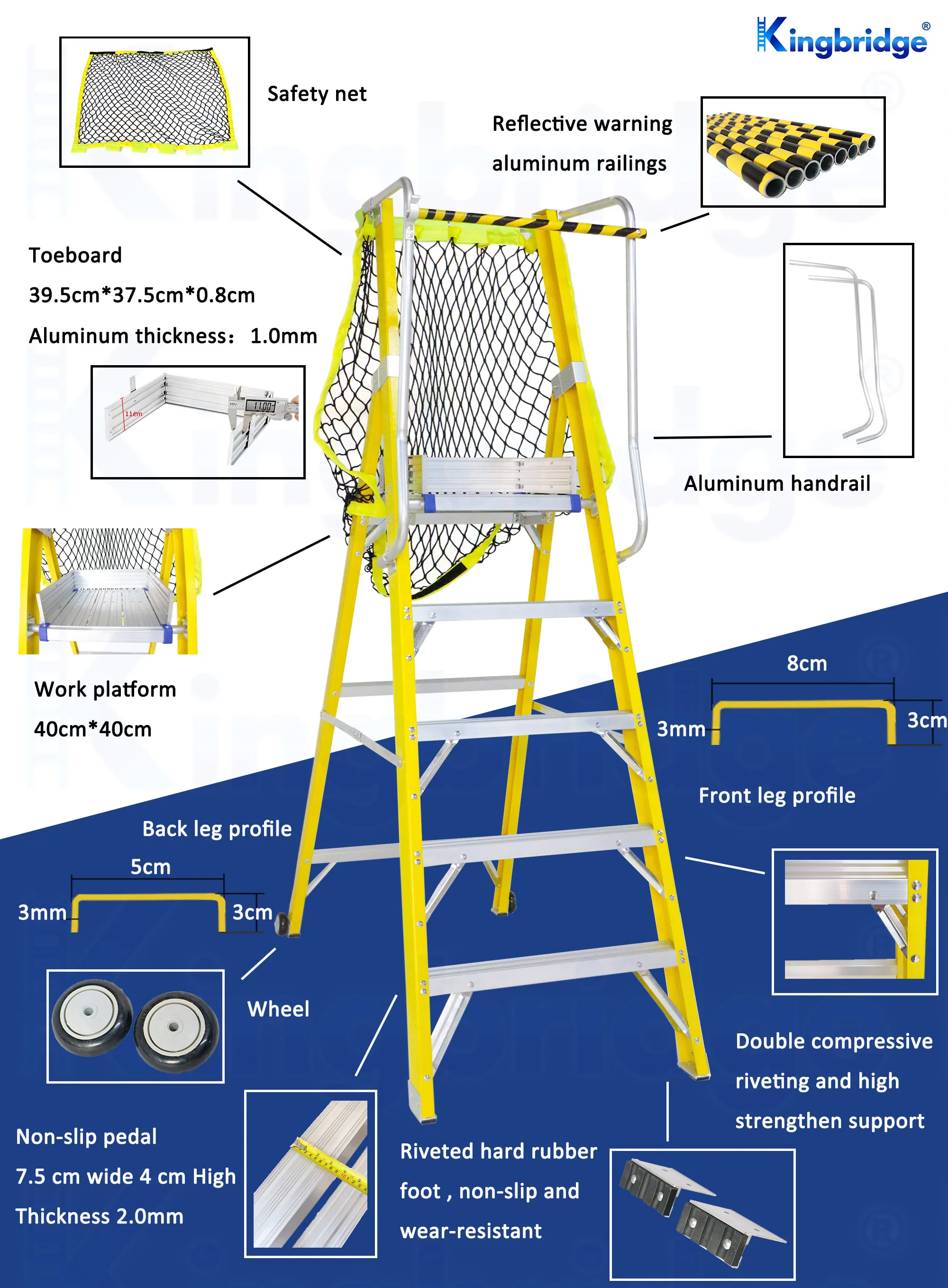 Industrial Mobile Portable Insulated FRP Folding Step Ladder Platform Stand Handrail for Construction Site Outdoor Use 150kg