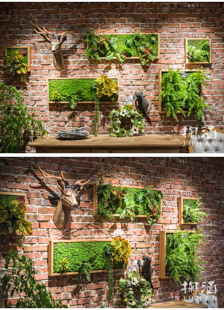 Indoor Artificial Plant Decorative Wall Wooden Frame Artificial Plant