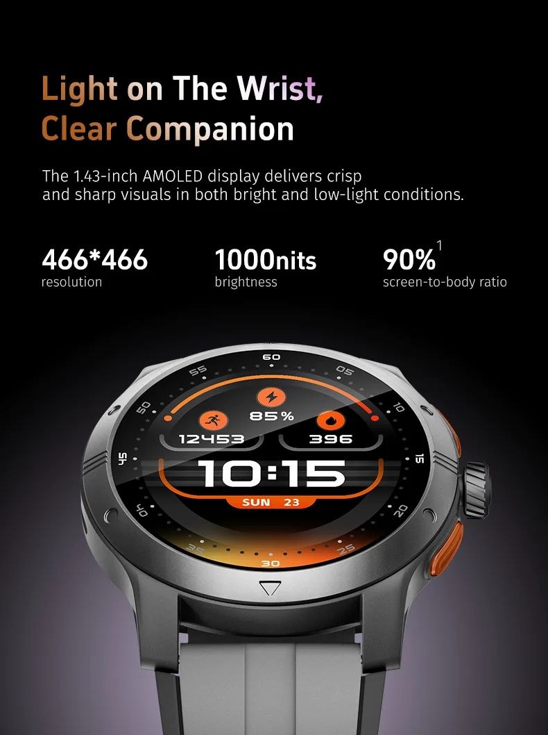 GTR5 AI Smart Watch Android OS AMOLED Screen 24-Hour Sleep Heart Rate Monitoring Exercise Analysis IP68 Silicone Alarm Clock