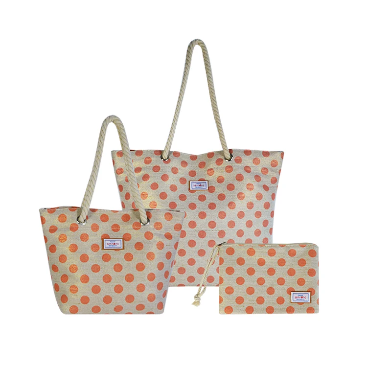 OEM Dots high quality sand free Custom LOGO handbags beach tote bag with removable bottom