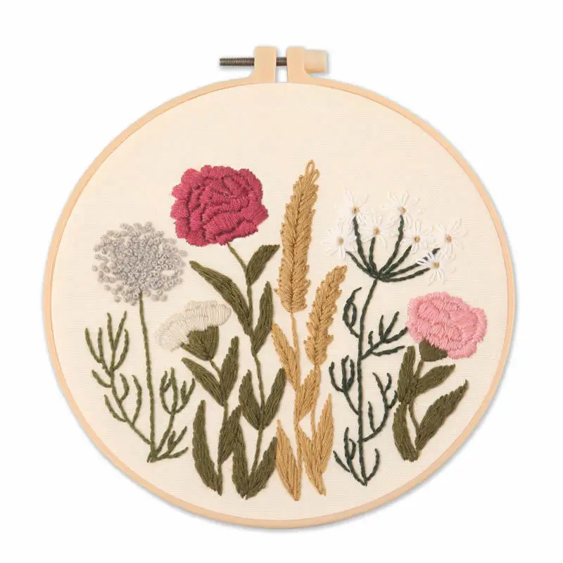 stamped floral embroidery kit for beginner