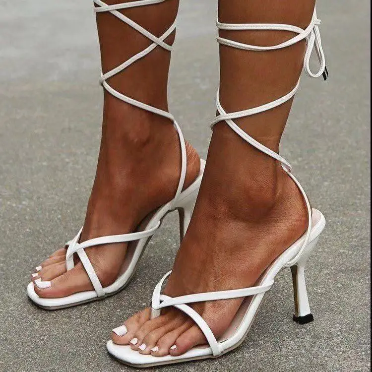New style sandals women 2021 summer European and American style square head strap stiletto high heels large size 43
