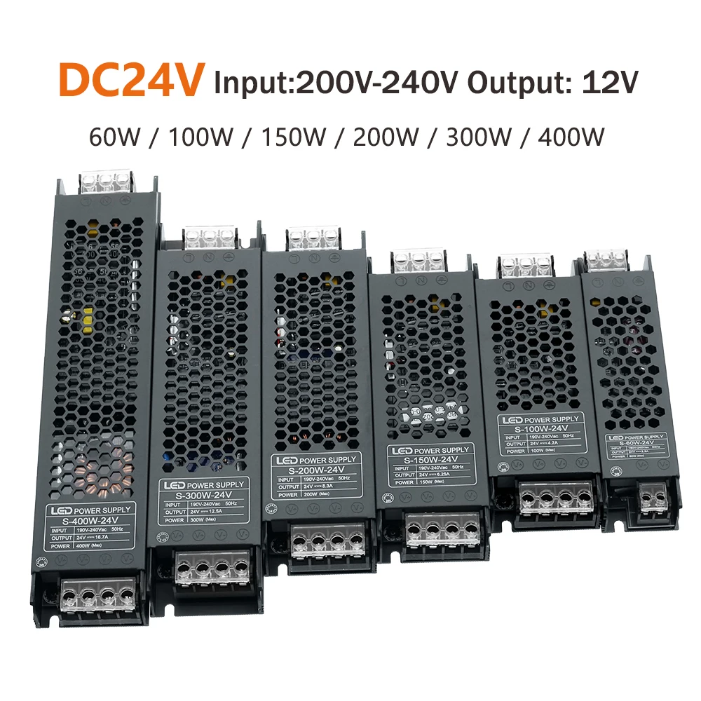 High Quality Ultra Thin LED Lighting Transformers DC 12V 24V Power Supply 60W 100W 150W 200W 300W 400W 500W LED Driver Converter