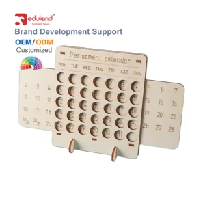 Children's Educational Perpetual Calendar Block Wooden Laser Cutting Toy for 2 to 4 Years Made From Durable Plywood
