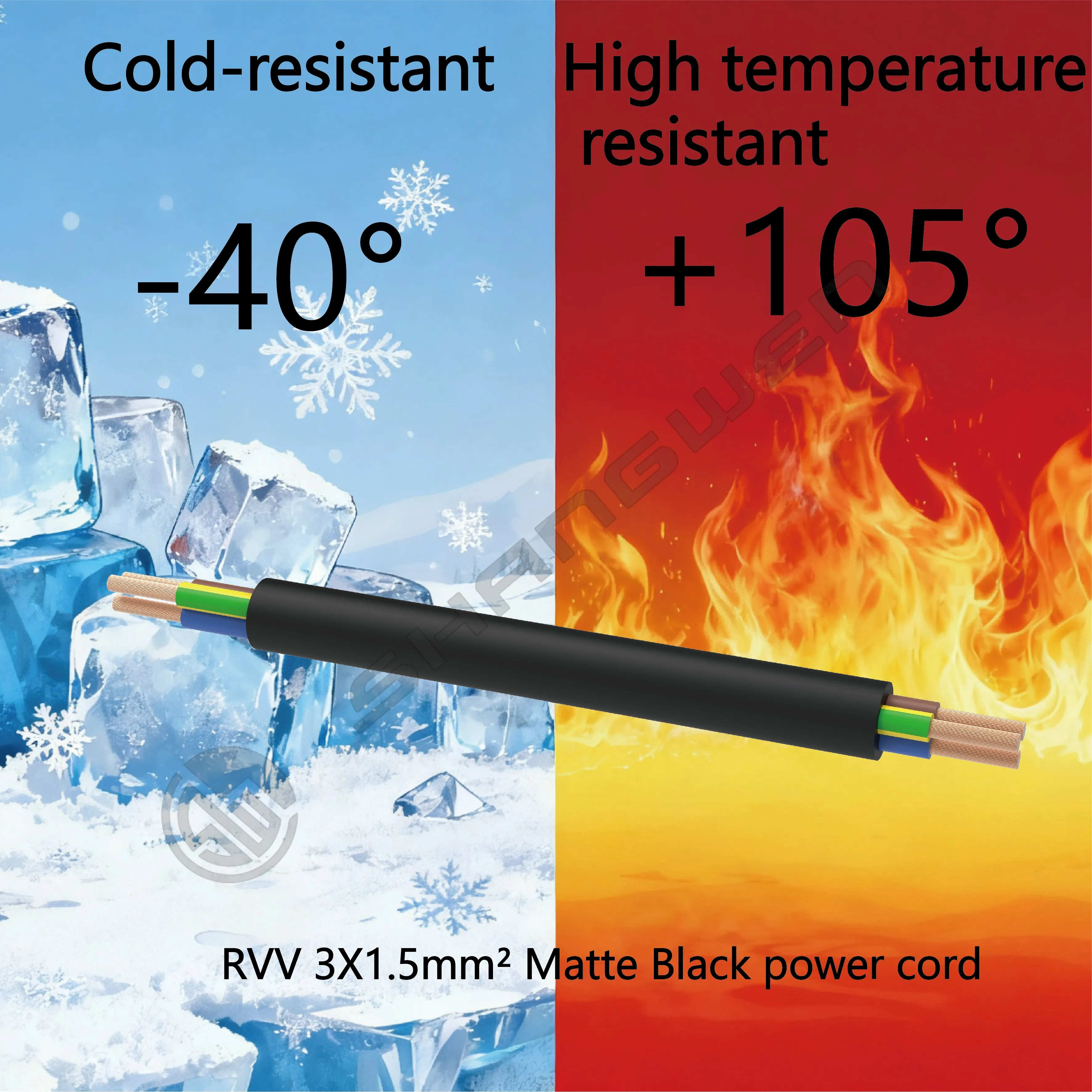 3*1.5mm² Black Power Cord CE CCC VDE RVV Power Cord 3 Core Flame Retardant H05RR-F 300/500V Soft Bare Copper Power Cord