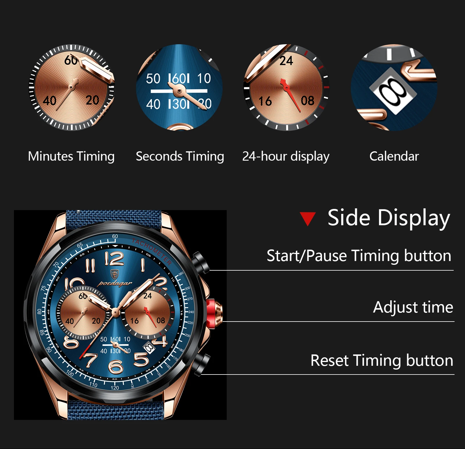 2025 nuovo orologio di lusso POEDAGAR da uomo cinturino in pelle
