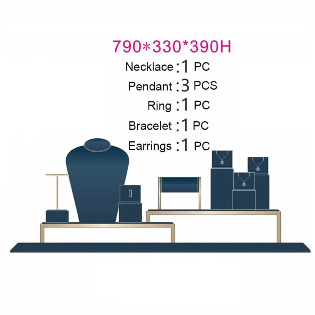 Tree Tower Tray Set t bar Metal Chain Velvet Necklace pink Watch Bust Custom Acrylic Jewelry Display Stand for Jewelry