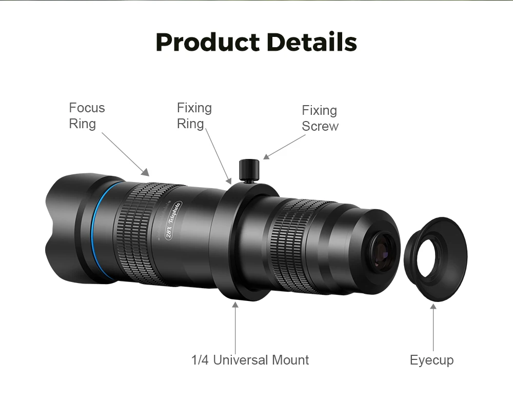 Apexel Universal 28X Mobile Phone Telescope Lens Telephoto HD Phone Lens Camera External Lens