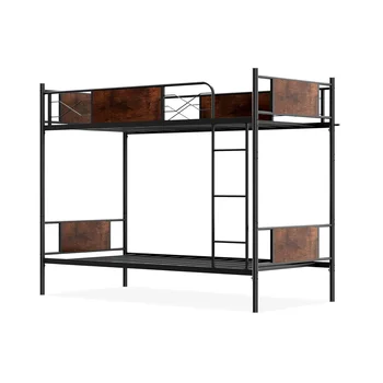 Modern Black Metal Bunk Bed with MDF Board Twin Size Bedroom Furniture Home Hotel School Apartment Iron Frame Storage Feature