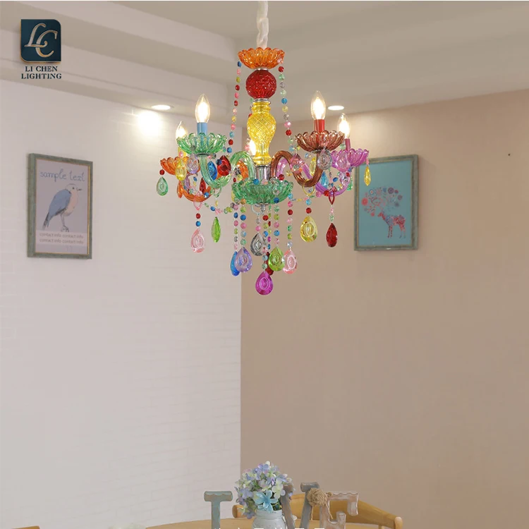 P0050 Artistic Multi-Color Murano Glass Chandelier – Vibrant Stained Glass Pendant for Living Room
